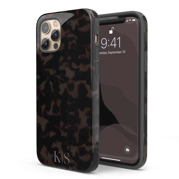 Dark Tortoiseshell Custom Initials iPhone Case