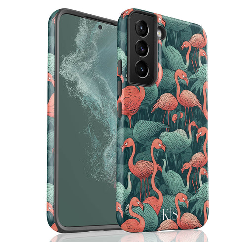 Custom Initials Tropical Pink Flamingos Galaxy Case