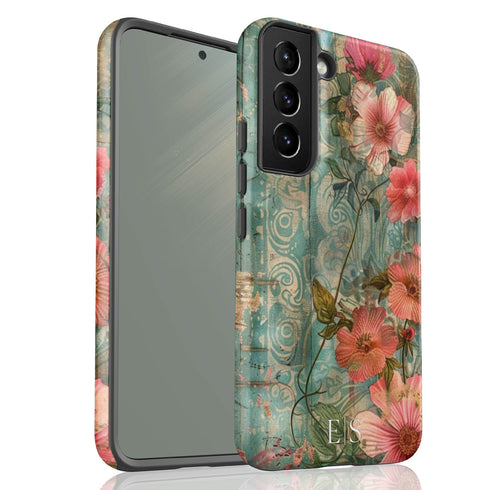 Custom Initials Boho Chic Vintage Floral Galaxy Case