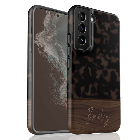 Custom Wood Name Dark Tortoiseshell Galaxy Case
