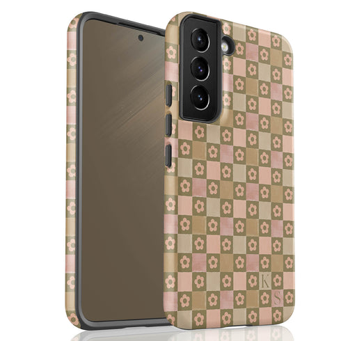 Custom Initials Floral Checkerboard Galaxy Case