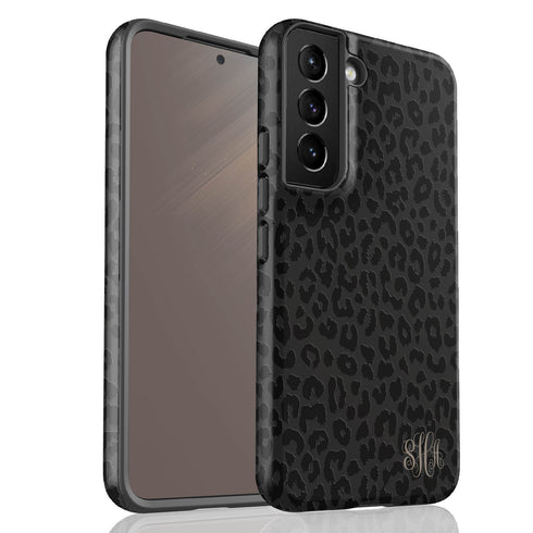 Dark Leopard Custom Curly Initials Galaxy Case - Vertical