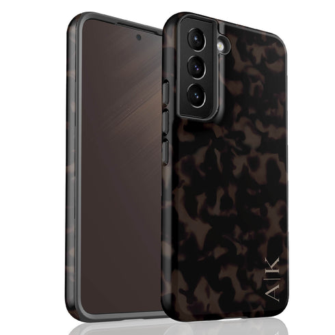 Dark Tortoiseshell Custom Initials Galaxy Case - Vertical