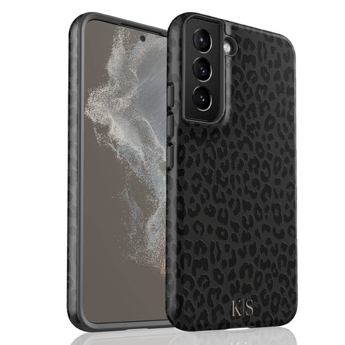 Black Leopard Custom Initials Galaxy Case - Centered