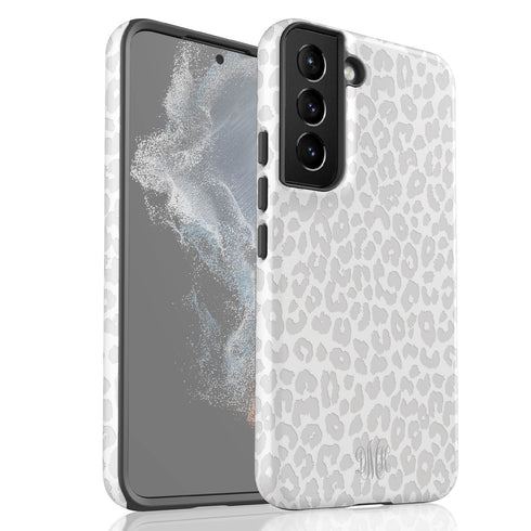 White Leopard Custom Curly Monogram Galaxy Case