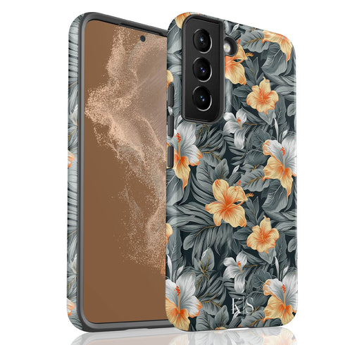 Custom Initials Tropical Hibiscus Flowers Galaxy Case