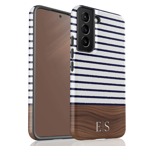 Custom Initials Rustic Wood Stripes Galaxy Case