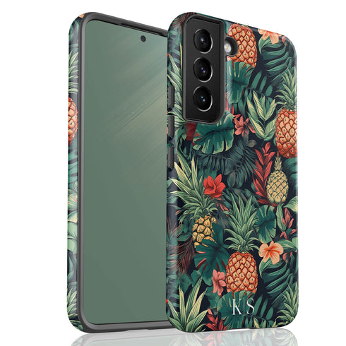 Custom Initials Tropical Pineapples & Flowers Galaxy Case
