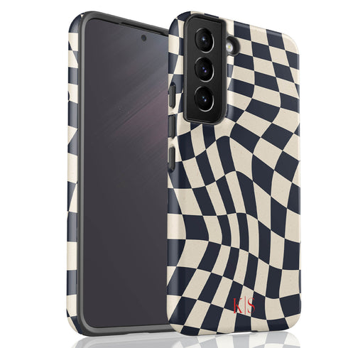 Custom Initials Wavy Groovy Checkerboard Galaxy Case