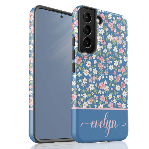 Custom Name Tiny Blue Floral Galaxy Case