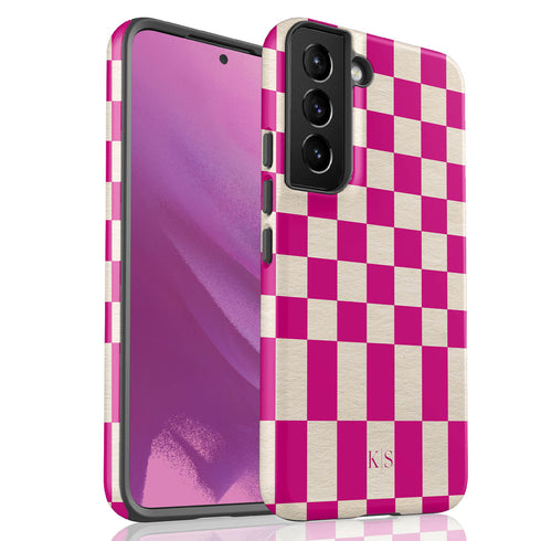 Custom Initials Retro Checkerboard Galaxy Case