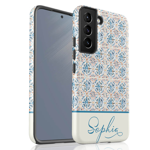 Custom Name Blue Mediterranean Tiles Galaxy Case