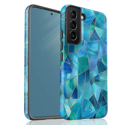 Custom Initials Blue Abstract Stained Glass Galaxy Case