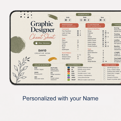 Personalized Designer Cheat Sheet - Studio Bloom Desk Mat