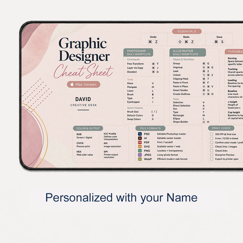 Personalized Designer Cheat Sheet - Blush Editorial Desk Mat