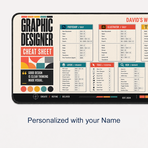 Personalized Designer Cheat Sheet - Modernist Grid Desk Mat