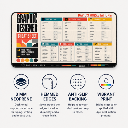 Personalized Designer Cheat Sheet - Modernist Grid Desk Mat