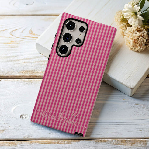 Custom Name Cute Chic Vertical Stripes Galaxy Case
