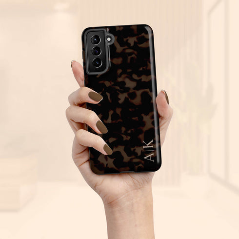 Dark Tortoiseshell Custom Initials Galaxy Case - Vertical
