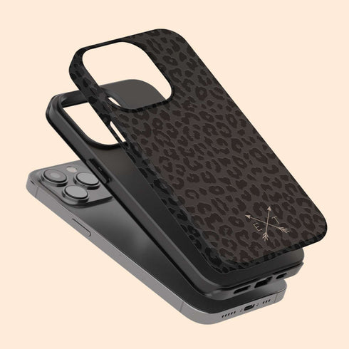 Dark Leopard Crossed Arrows Initials iPhone Case