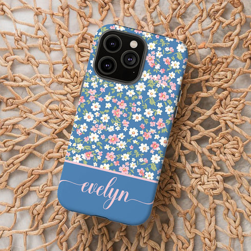 Custom Name Tiny Blue Floral iPhone Case