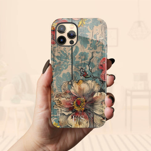 Custom Initials Boho Chic Vintage Floral iPhone Case