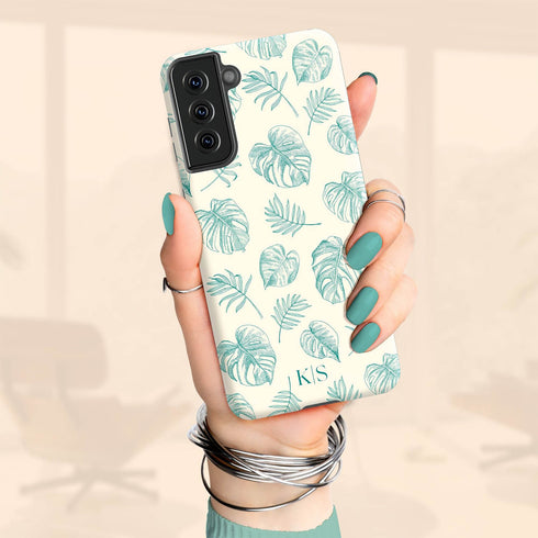 Custom Initials Tropical Monstera Leaves Galaxy Case