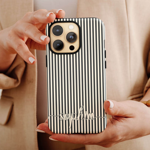 Custom Name Cute Chic Vertical Stripes iPhone Case