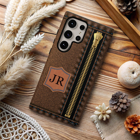 Personalized Denim Zipper Leather Patch Galaxy Case