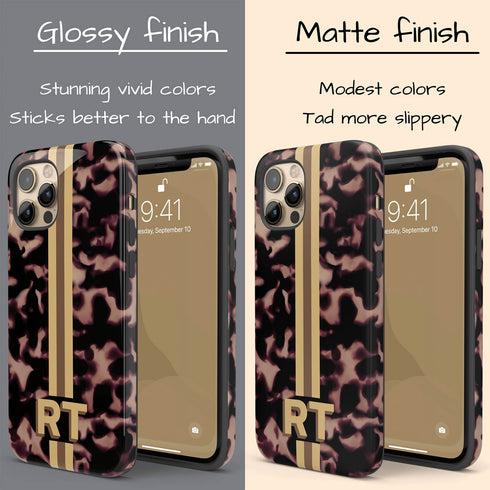 3D Striped Pattern Initials Dark Tort iPhone Case