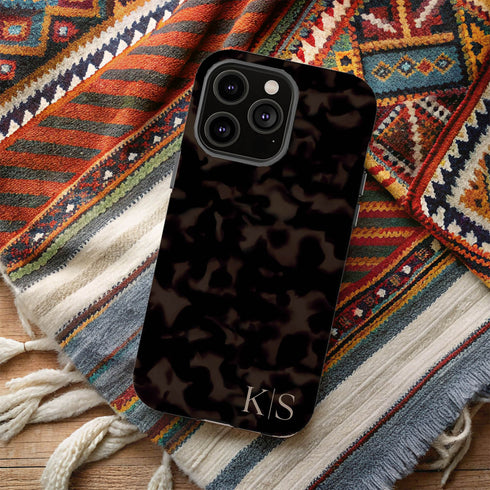 Custom Initials Dark Tortoiseshell iPhone Case - Edge