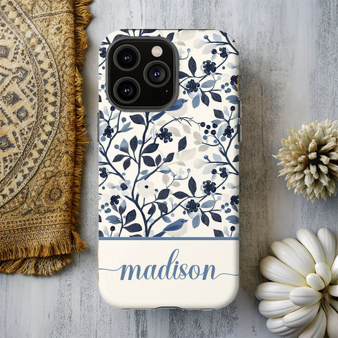 Custom Name Blue Bird & Flower iPhone Case