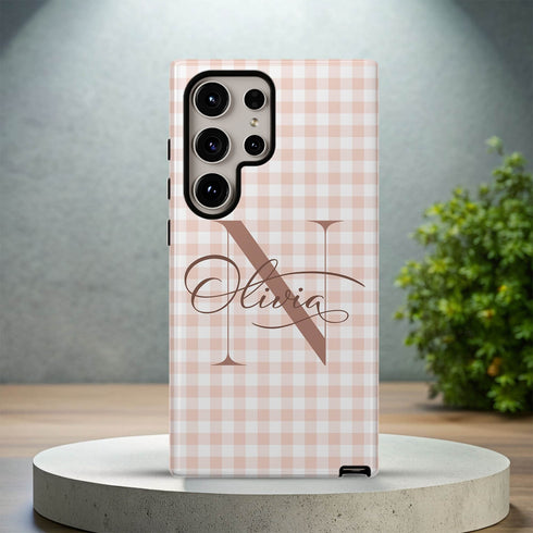 Custom Gingham Name & Initials Galaxy Case
