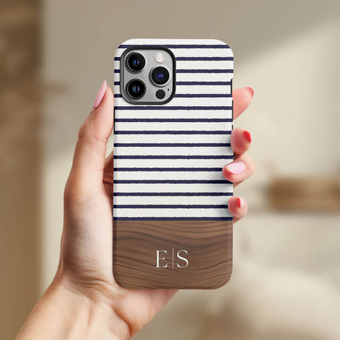 Custom Initials Rustic Wood Stripes iPhone Case