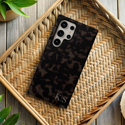 Custom Initials Dark Tortoiseshell Galaxy Case - Edge