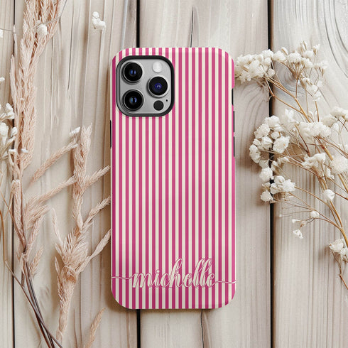 Custom Name Cute Chic Vertical Stripes iPhone Case