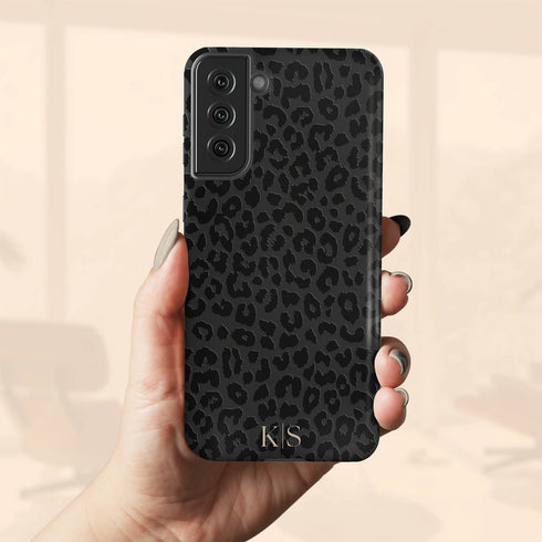 Black Leopard Custom Initials Galaxy Case - Centered