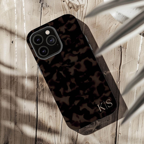 Custom Initials Dark Tortoiseshell iPhone Case - Edge