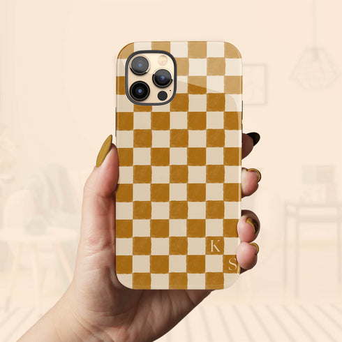 Custom Initials Watercolor Checkerboard iPhone Case