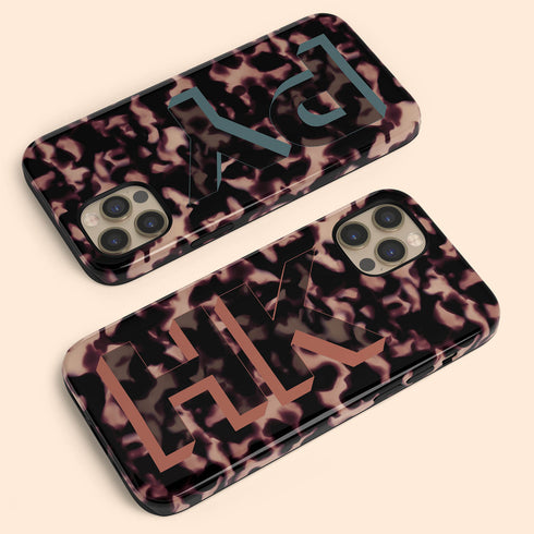 3D Camo Initials Dark Tort iPhone Case