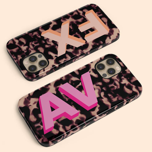 Custom 3D Initials Dark Tort iPhone Case