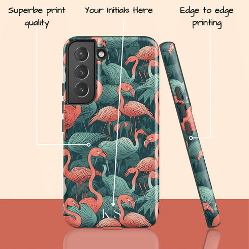 Custom Initials Tropical Pink Flamingos Galaxy Case