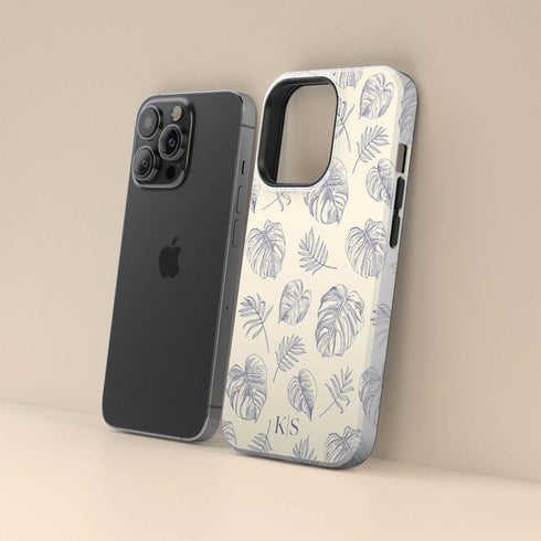 Custom Initials Tropical Monstera Leaves iPhone Case