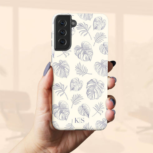 Custom Initials Tropical Monstera Leaves Galaxy Case