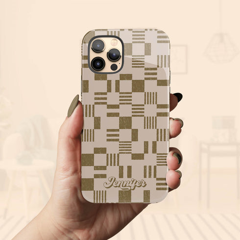 Custom Name Retro Geometric Checkerboard iPhone Case