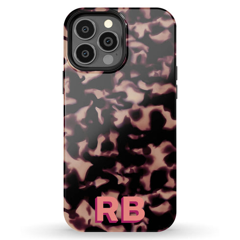3D Custom Initials Dark Tort iPhone Case - Centered