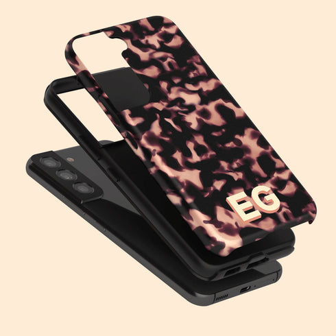 3D Custom Initials Dark Tort Galaxy Case - Centered