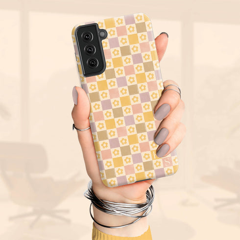 Custom Initials Floral Checkerboard Galaxy Case