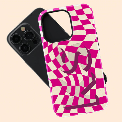 Groovy Checkerboard 3D Initials iPhone Case