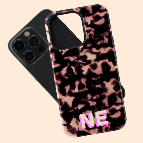 3D Custom Initials Dark Tort iPhone Case - Centered